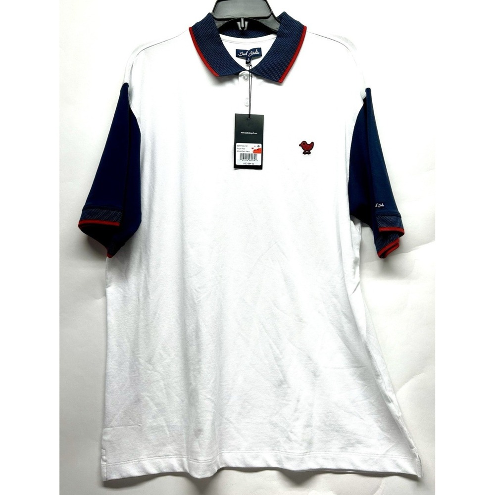 Bad Birdie White/Dark Navy Men's XL Pique Polo (H6)